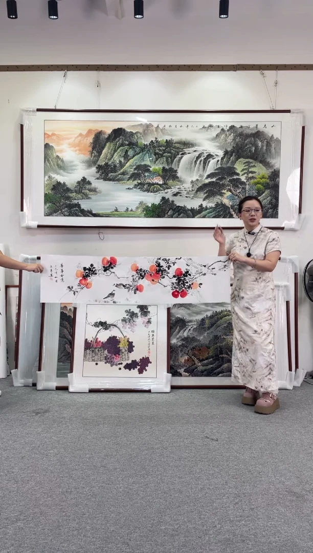 国画柿柿如意165*50手绘国画