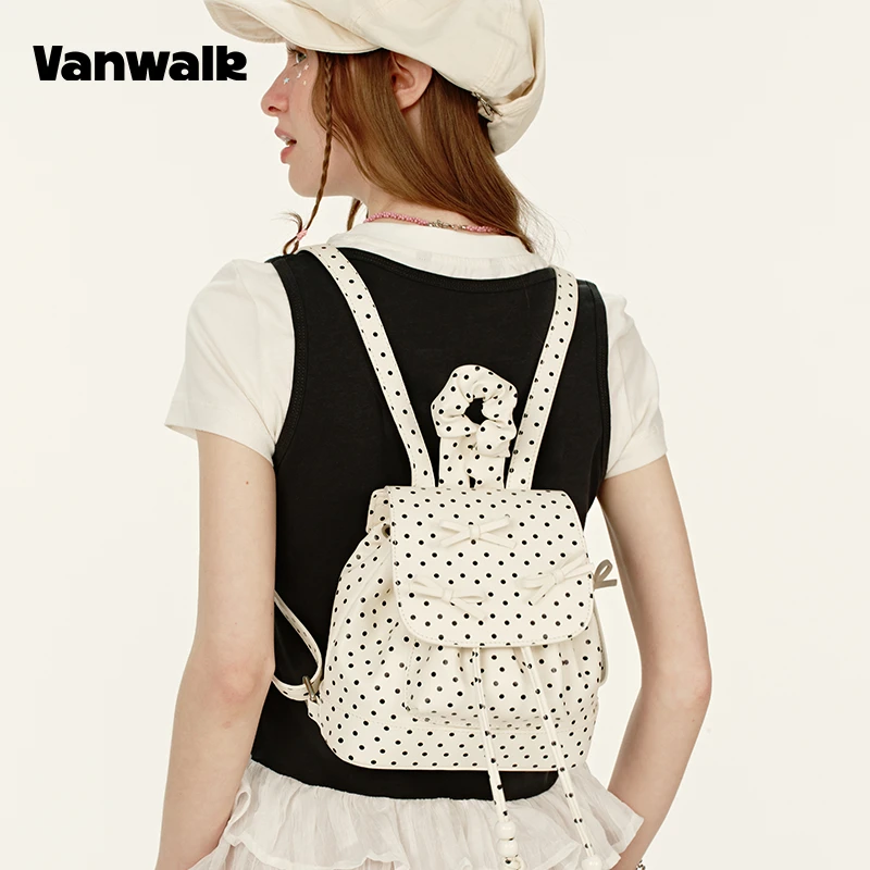VANWALK手账系列可爱双肩包女蝴蝶结芭蕾风休闲小背包百搭小书包