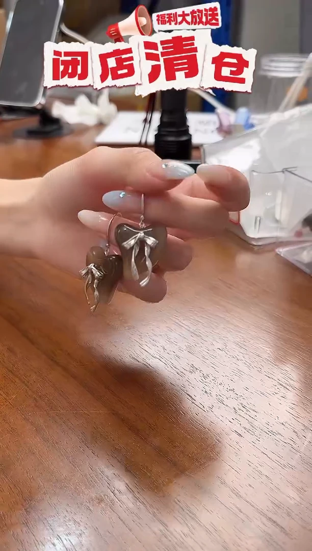 合金无925银ins风蝴蝶结+白水爱心刮板耳饰