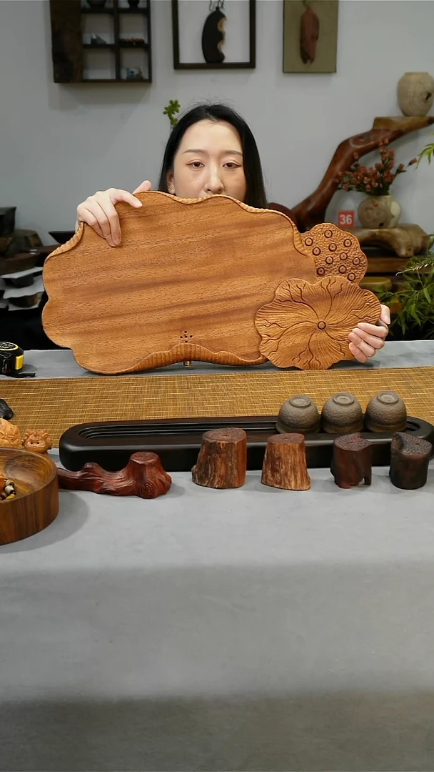 南美胡桃木荷叶茶盘56-29-4