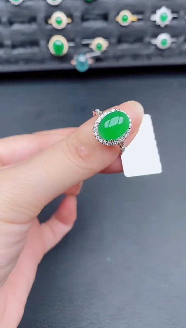 银S925镶嵌戒指翡翠天然a货翡翠86
