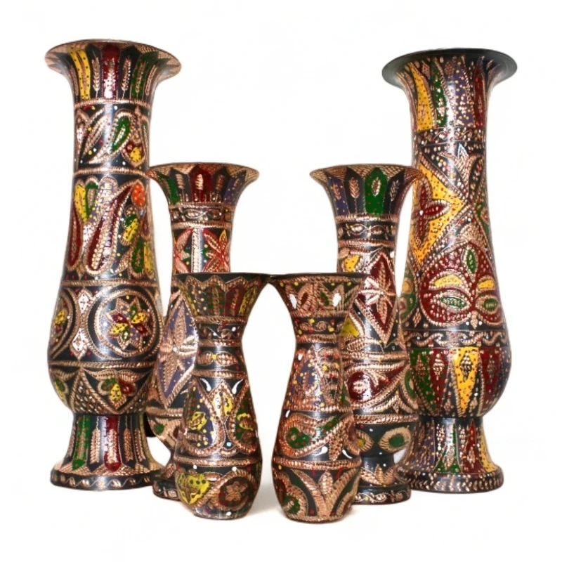 纯铜【手工錾刻】纯手工摆件彩色花瓶 民族风 家用 日常送礼