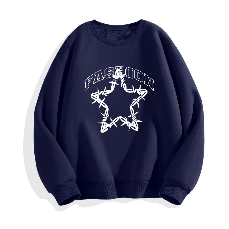 热风【高智感】美式复古400g重磅潮流宽松圆领加绒卫衣套头情侣秋冬