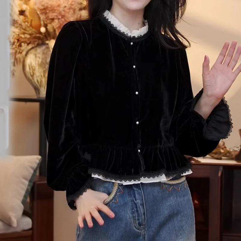 2025秋冬拼接荷叶边气质长袖百搭显瘦衬衣LK2506795