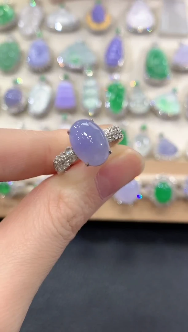 18K金镶嵌戒指翡翠冬日珠宝E83紫货有色差