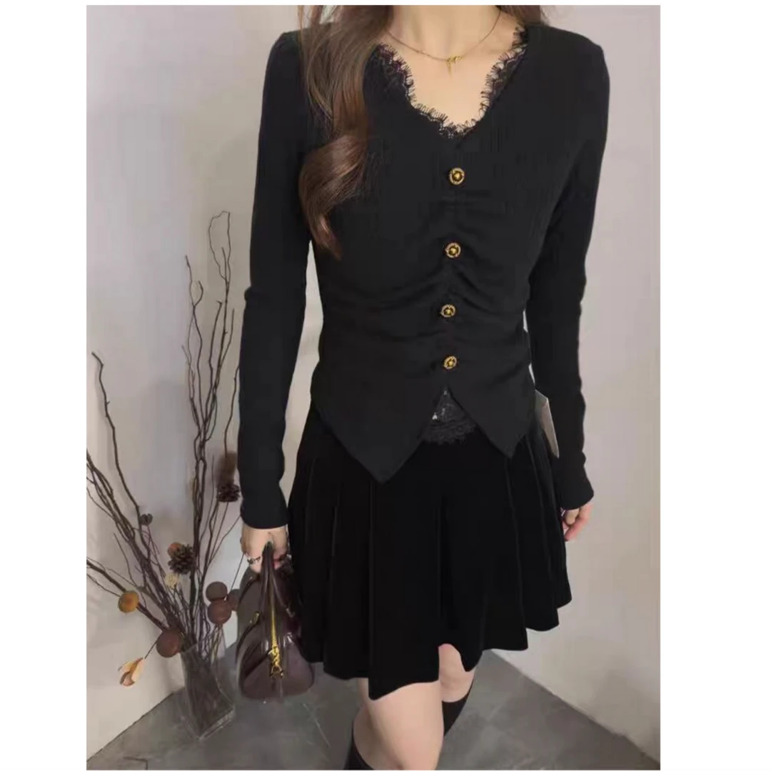 （柚子同款）ZJ蕾丝花边V领小衫内搭80562