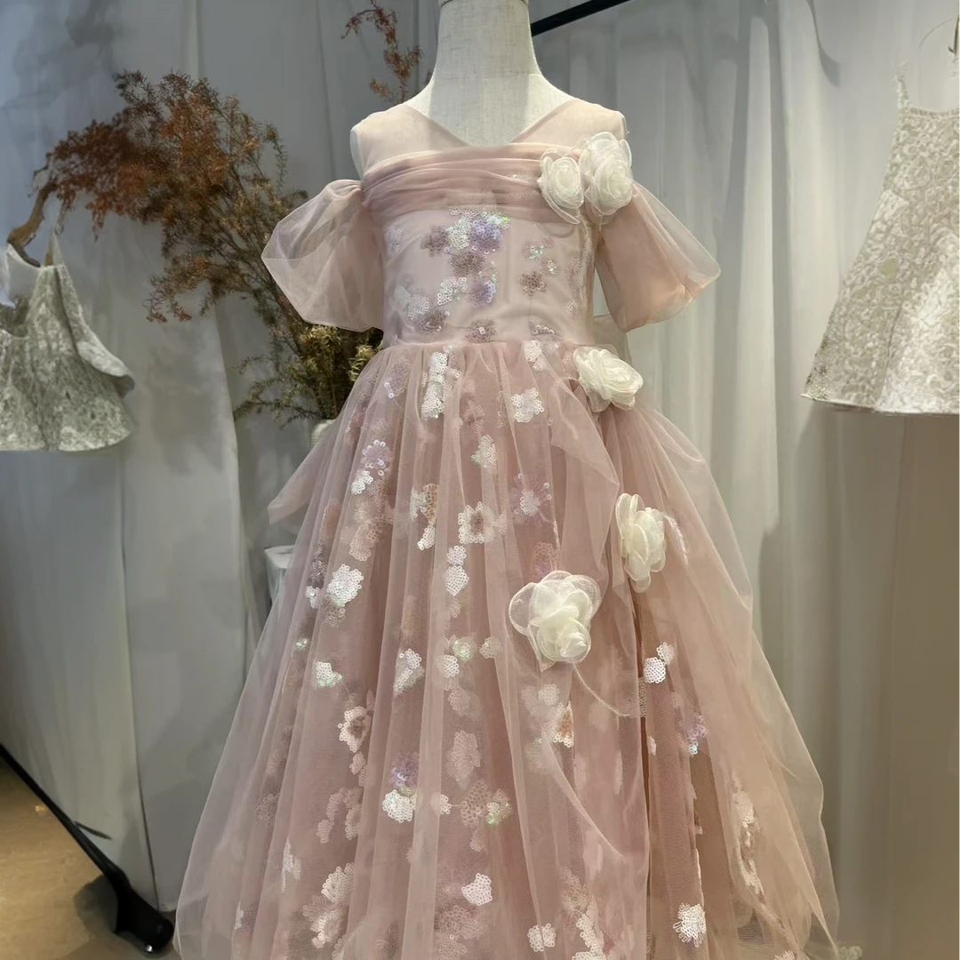 儿童礼服新款立体花朵蕾丝礼服公主裙生日钢琴演出主持礼服蓬蓬裙