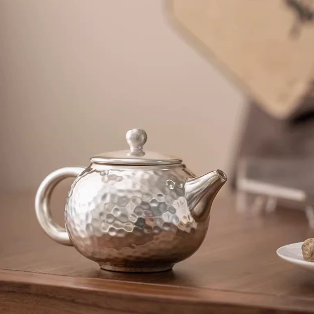 新品西施壶手工茶具锤纹茶壶鎏银轻奢送礼功夫茶壶