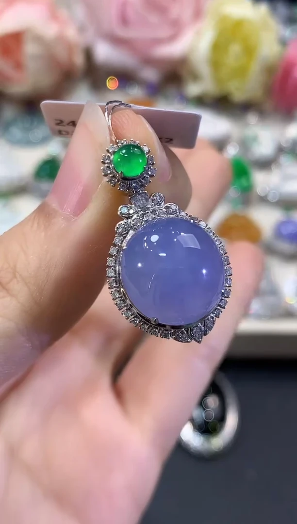 吊坠(不含链)18K金镶嵌翡翠C174紫货有色差