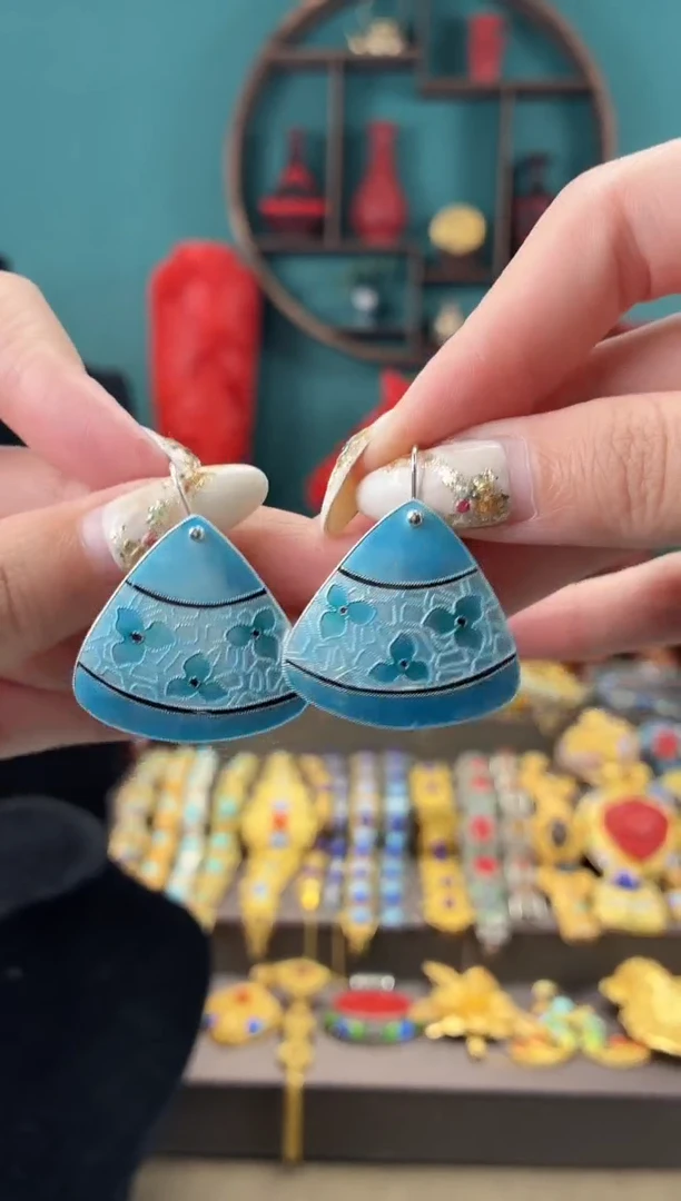 非遗手工烧蓝精品耳环