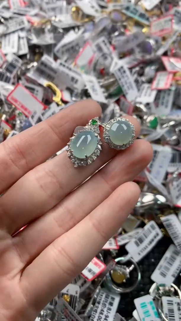 银S925镶嵌戒指翡翠10-10  1