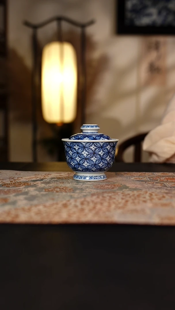 元黛工坊青花铜钱纹迷你小盖碗