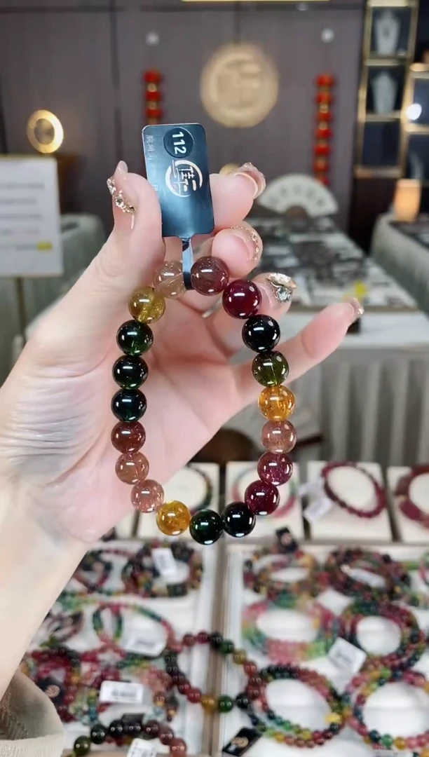 未镶嵌老矿碧玺色标彩虹单圈手串10mm+碧玺**dan多样性发货一条