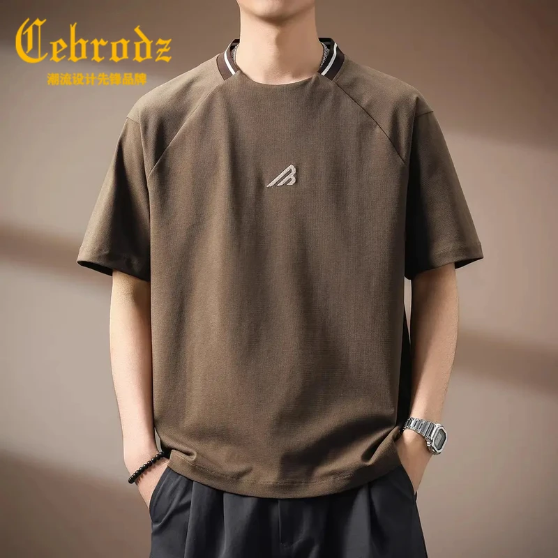 法国Cebrodz高端索罗娜冰丝短袖T恤男夏季插肩运动美式半袖大码