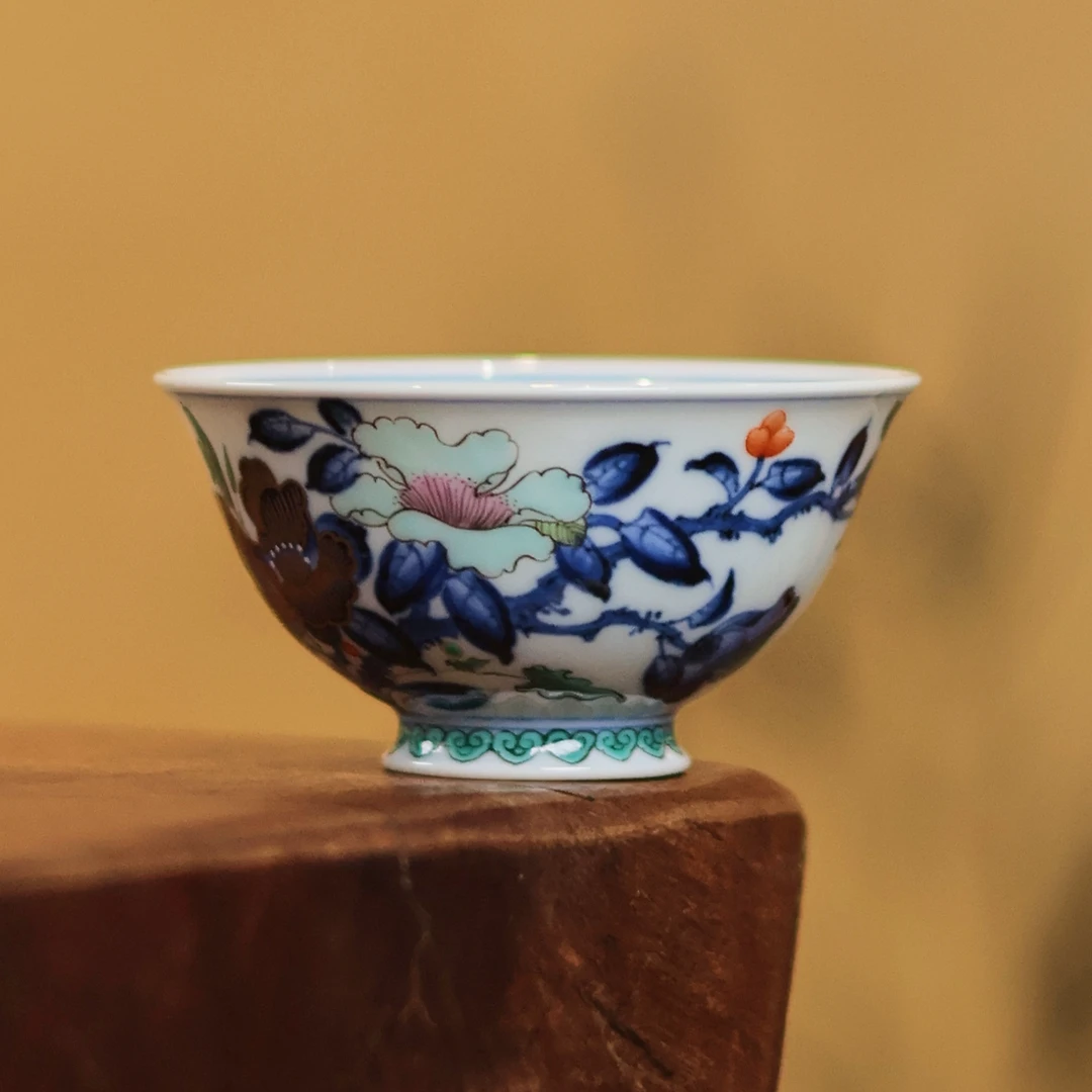 古阅和风·古彩海棠花杯景德镇陶瓷高端手工手绘茶器茶具