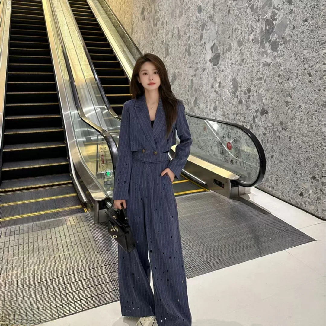 高级感西装套装女春季新款时尚休闲外套高腰阔腿裤两件套8818