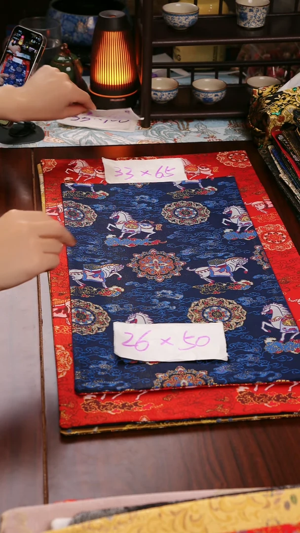 【小马宝相花蓝红双面】中国风干泡织锦茶席33*65