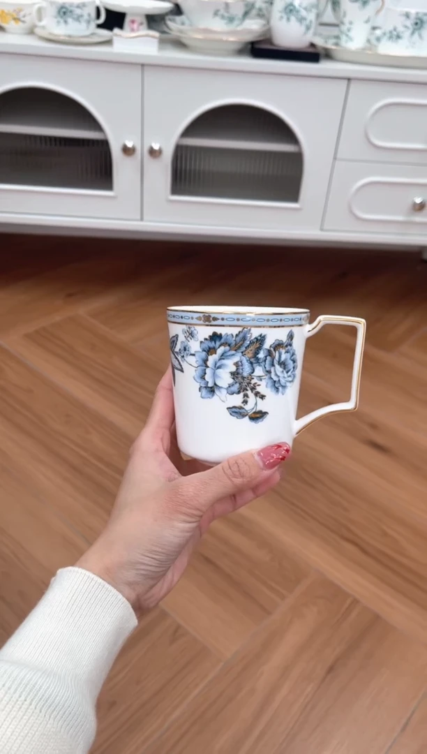 【闪购商品】碗蓝牡丹高骨骨瓷马克杯