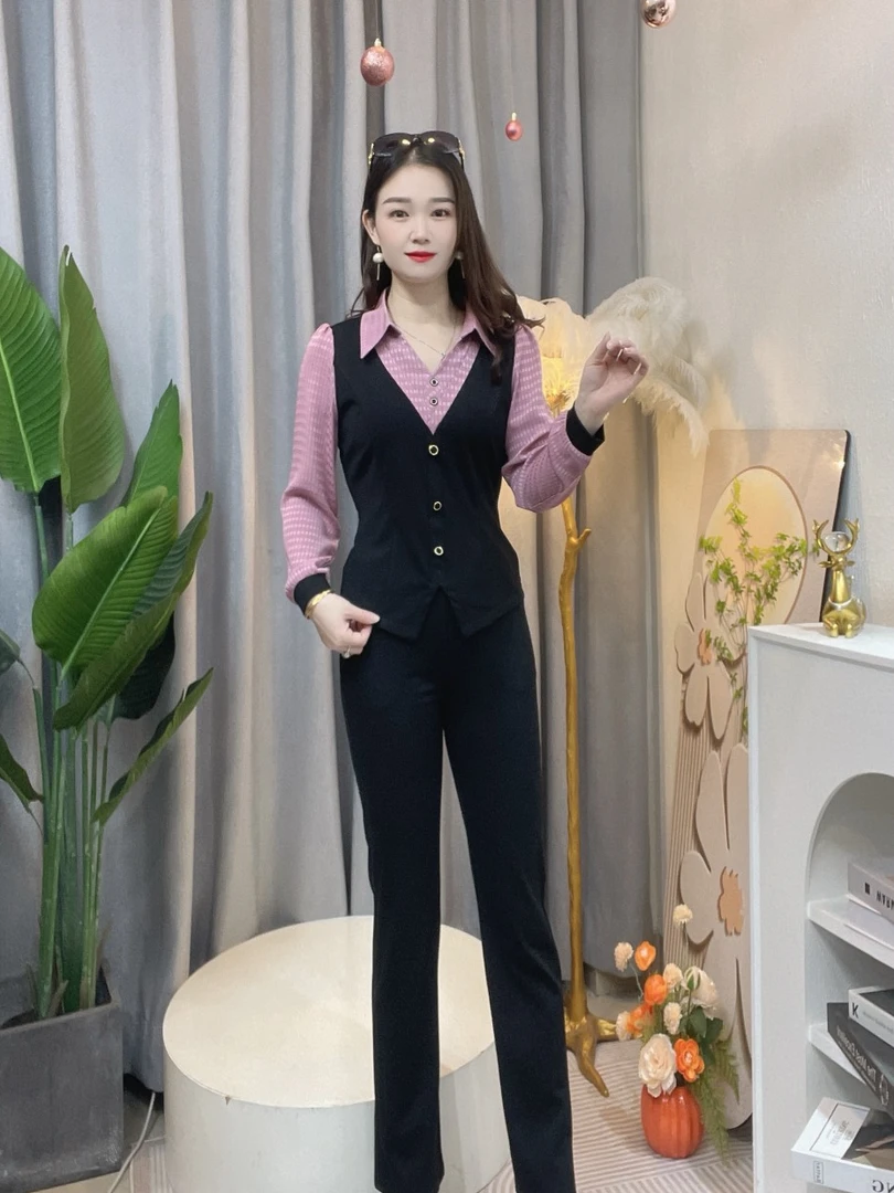 2025女装秋季款长袖时尚洋气减龄修身气质收腰显瘦微喇裤套装9918