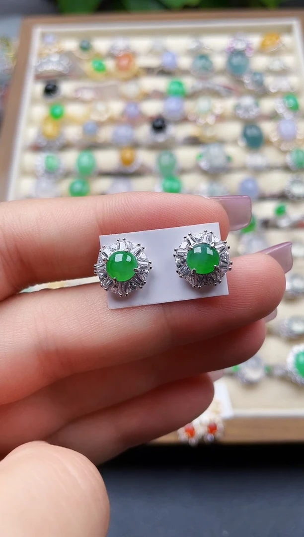 银S925镶嵌翡翠耳饰86