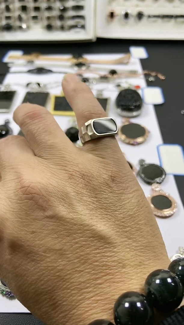 银S925镶嵌戒指翡翠男戒活口