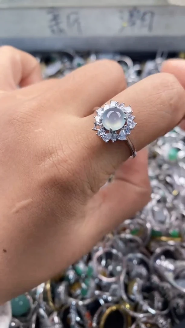 银S925镶嵌戒指翡翠666---2