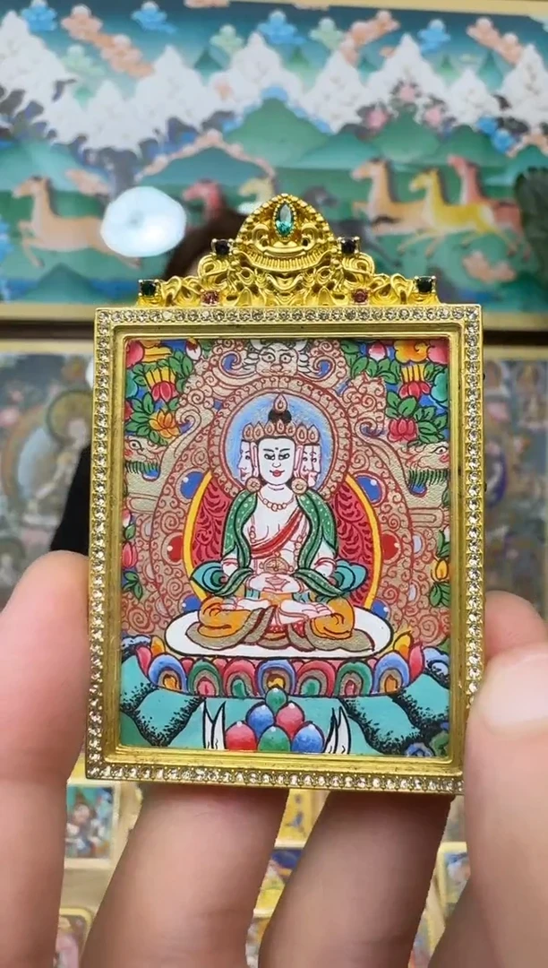 吊坠大日-热贡纯手绘唐卡吊坠