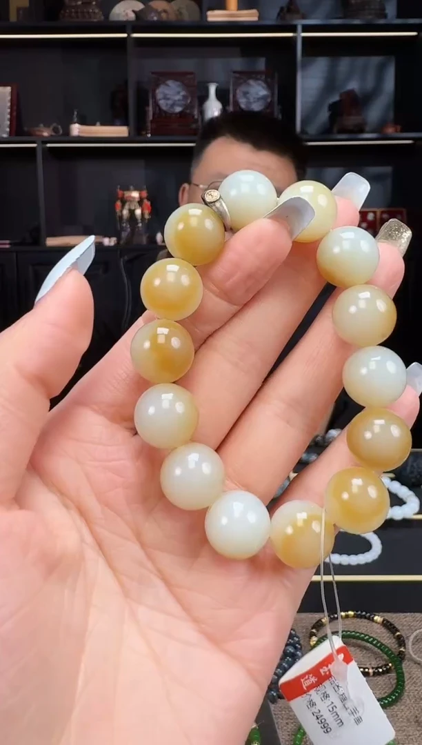 和田玉未镶嵌颈饰15mm糖白手串