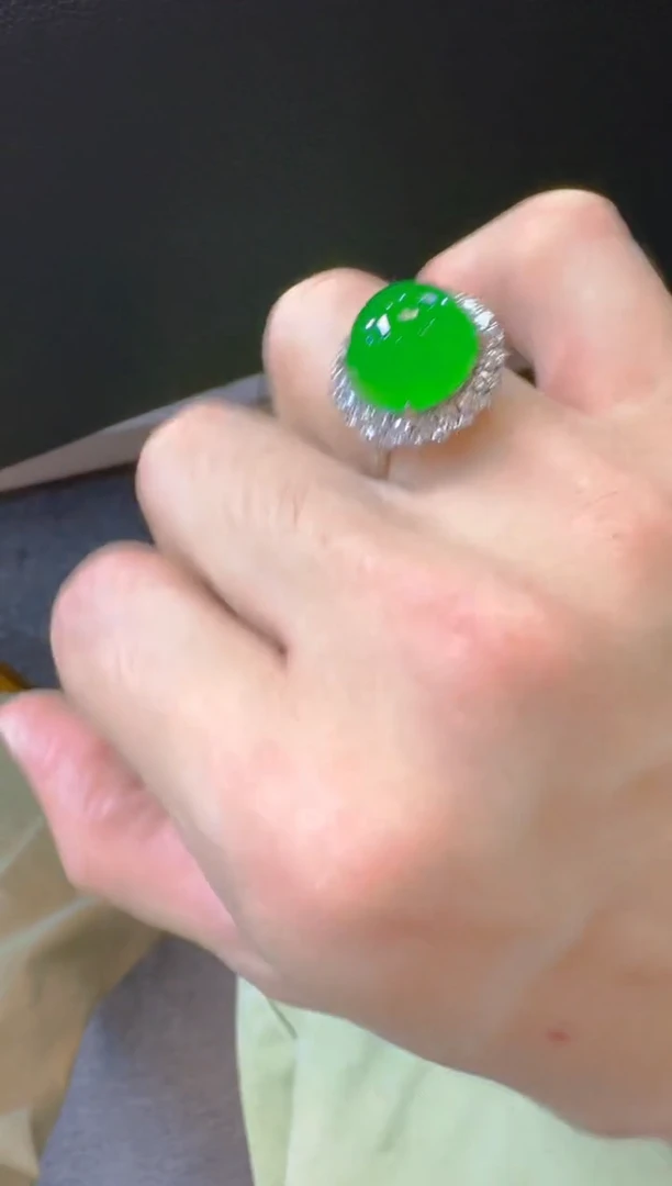 银S925镶嵌戒指翡翠天然A货翡翠