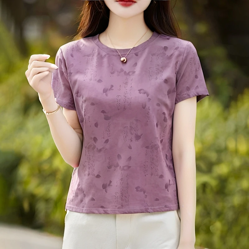 洋气减龄国风短袖t恤女2024新款夏装宽松圆领百搭半袖上衣服夏季