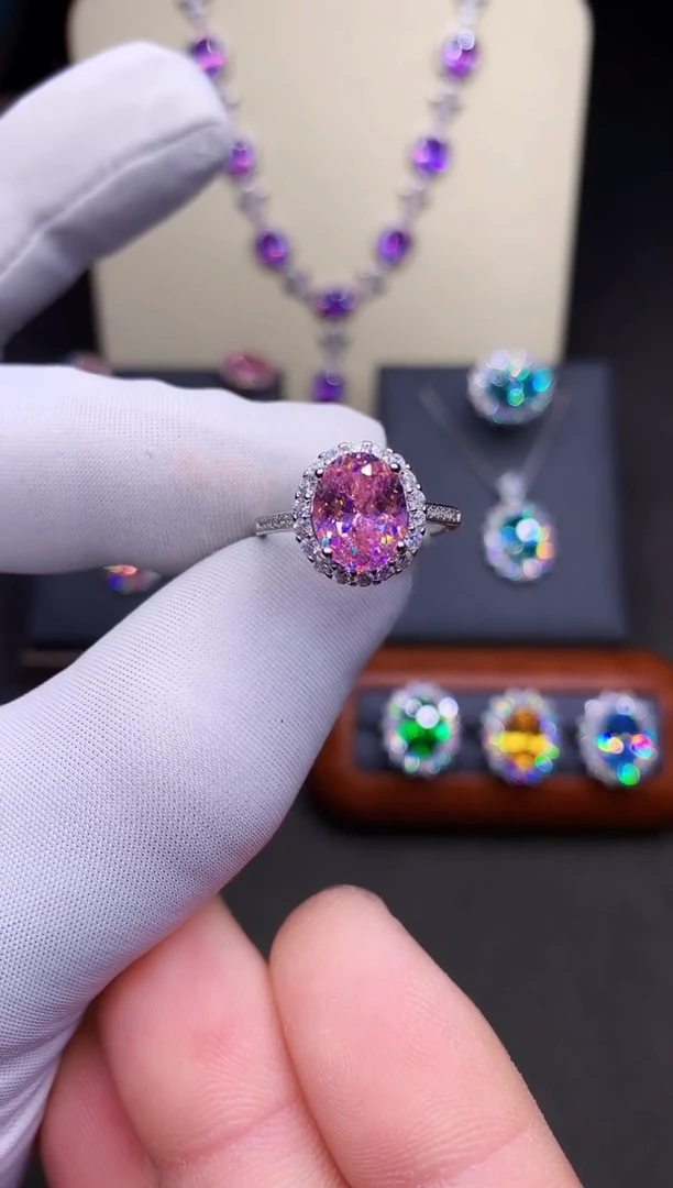 银S925镶嵌戒指碧玺樱花粉