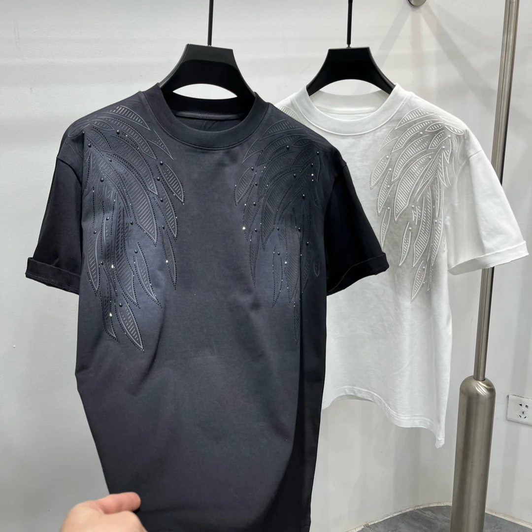 012男士重工翅膀烫钻短袖