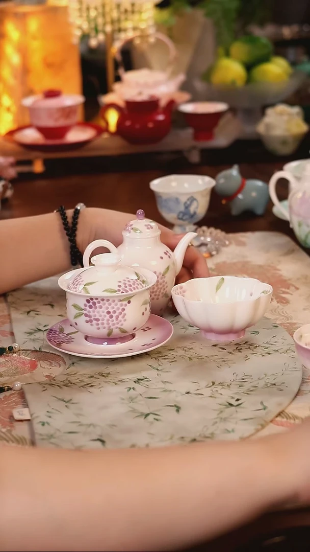 三才盖碗+茶壶+6个贝壳杯