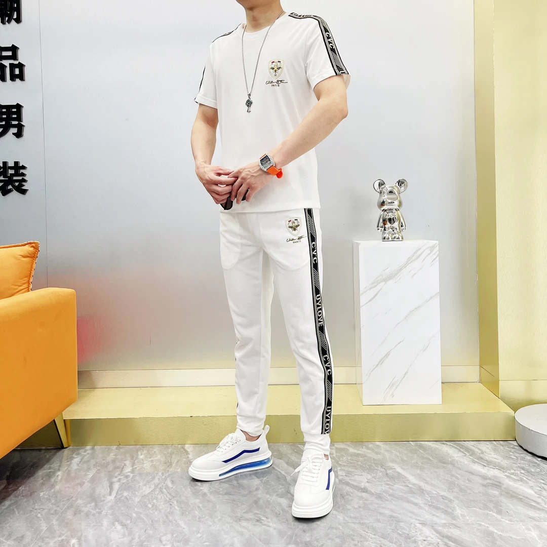 男士夏季季新款时尚运动短袖套装百搭潮流修身帅气立领冰感2件套