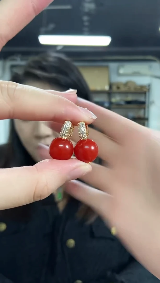 【闪购商品】南红玛瑙耳饰银S925镶嵌多样性发其一颜色微差