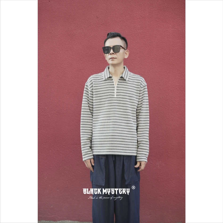 【BlackMystery】梧茗 高密380克秋季保暖时尚百搭条纹长袖毛衣9015
