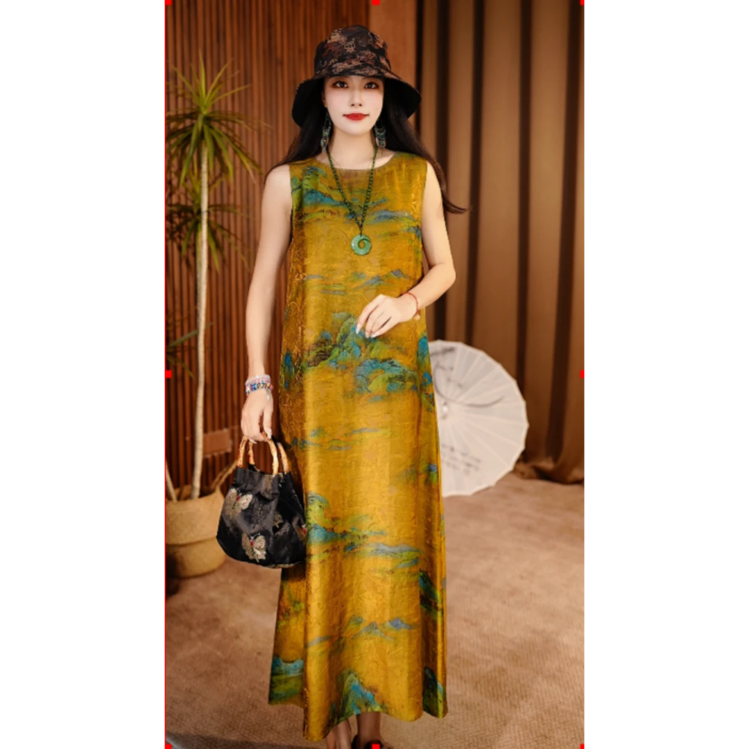 【千里江山】高奢版双面双穿花萝连衣裙披肩组合