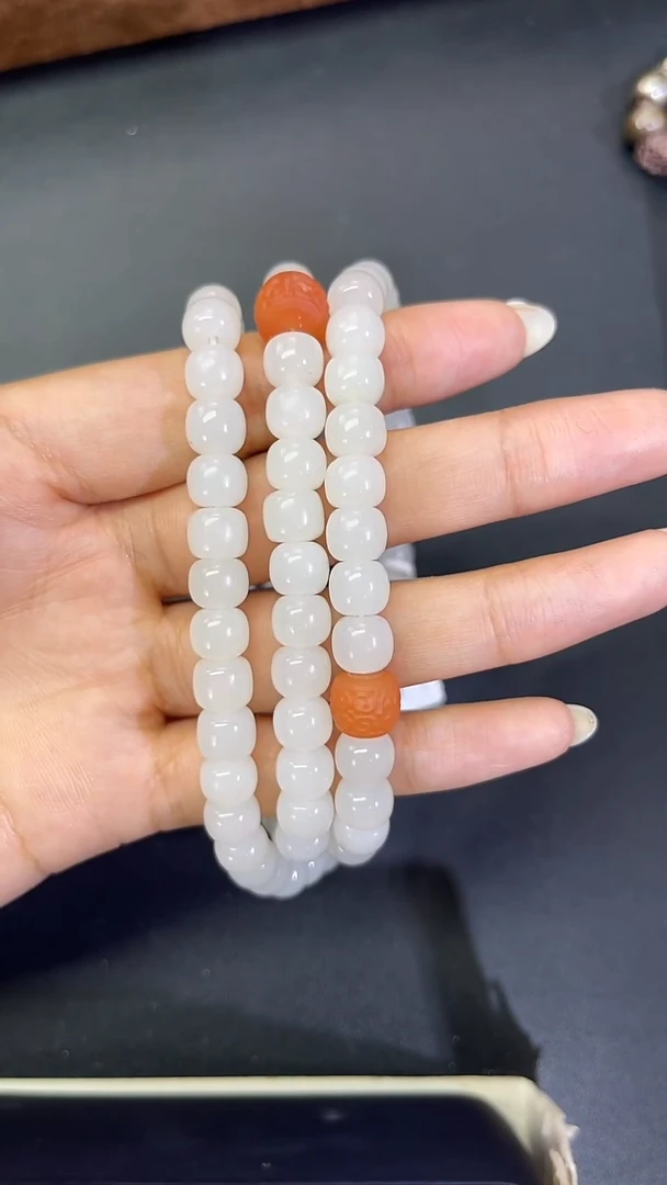 项链未镶嵌和田玉707069#和田玉羊脂白玉卡8mm项链多人