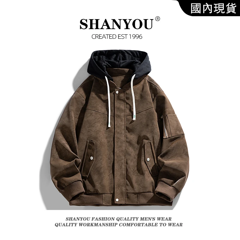 秋季男士大码皮夹克外套美式高街复古时尚棒球服新款潮流百搭夹克