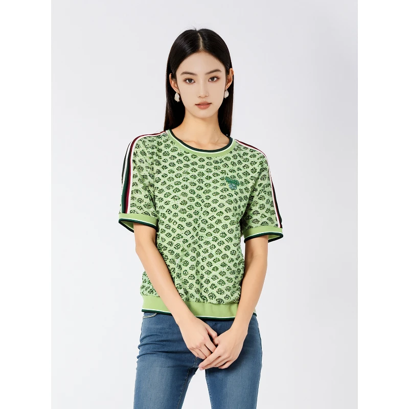 妈妈时尚洋气T恤春夏新款高端短袖上衣 若5765A