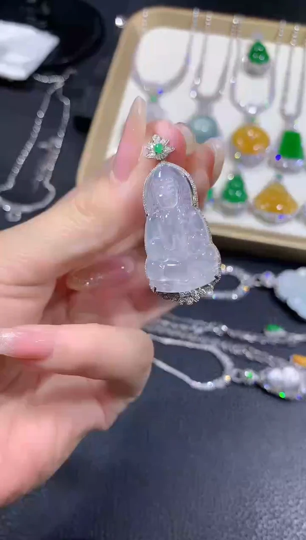 翡翠18K金镶嵌吊坠(不含链)20-观音（多样性发货一件