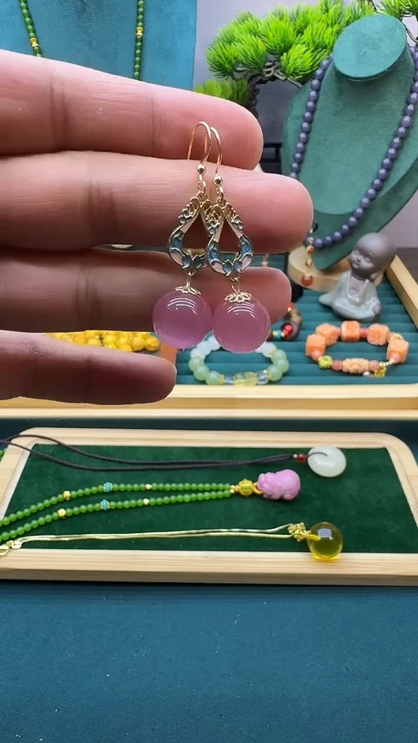 碧玺猫眼耳饰14K金镶嵌E54