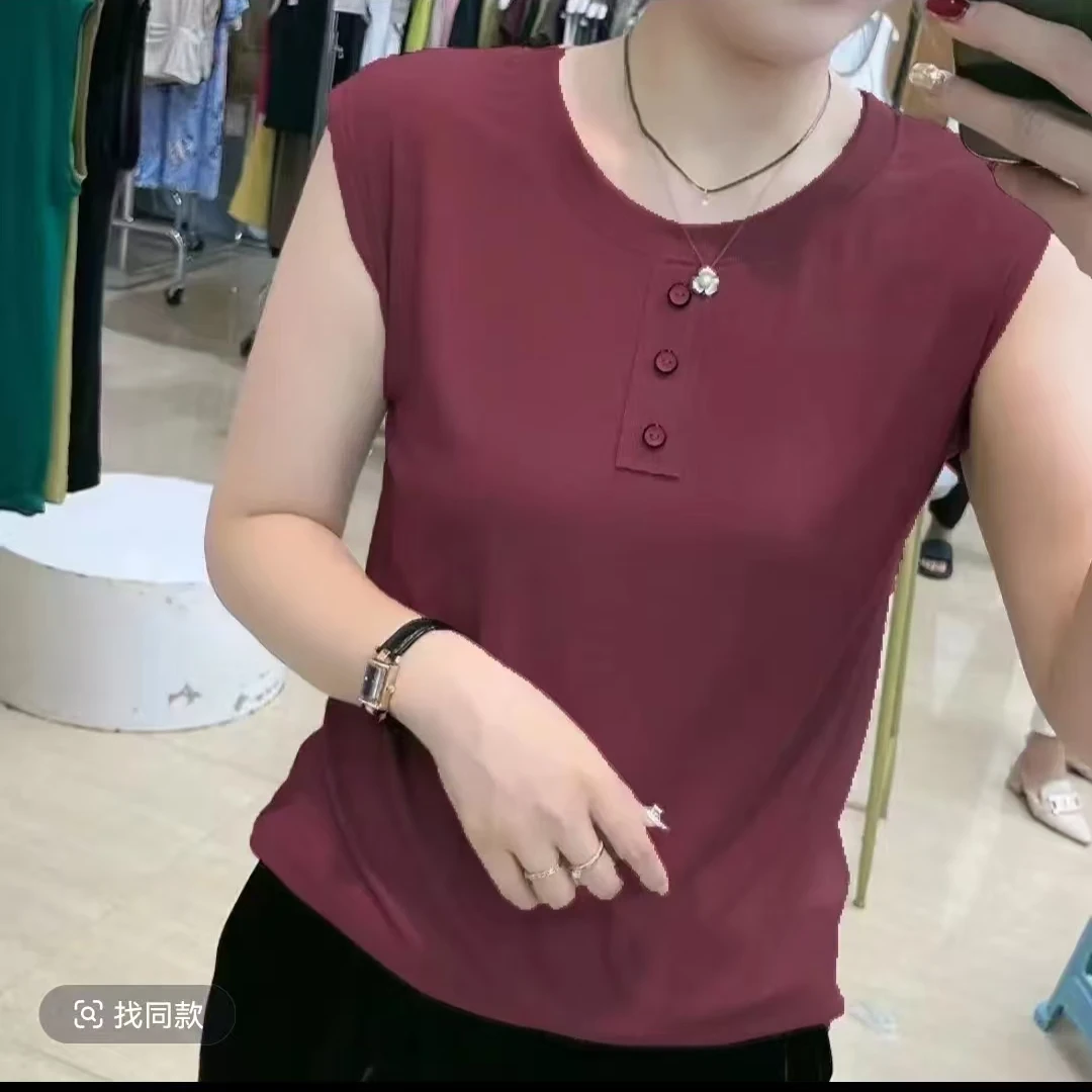【新款福利】时尚洋气凉爽莫代尔T恤背心品质扣子宽松弹性大