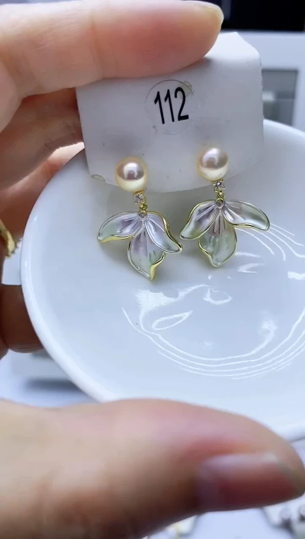 银S925镶嵌淡水珍珠耳饰112