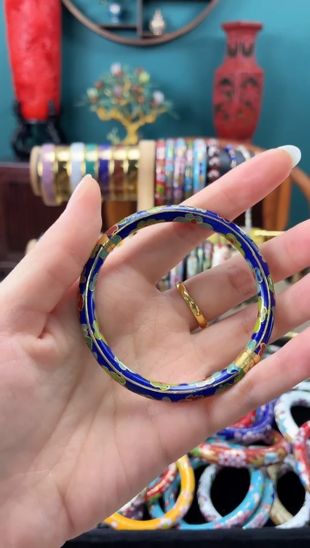 景泰蓝宝蓝色镯子62圈口