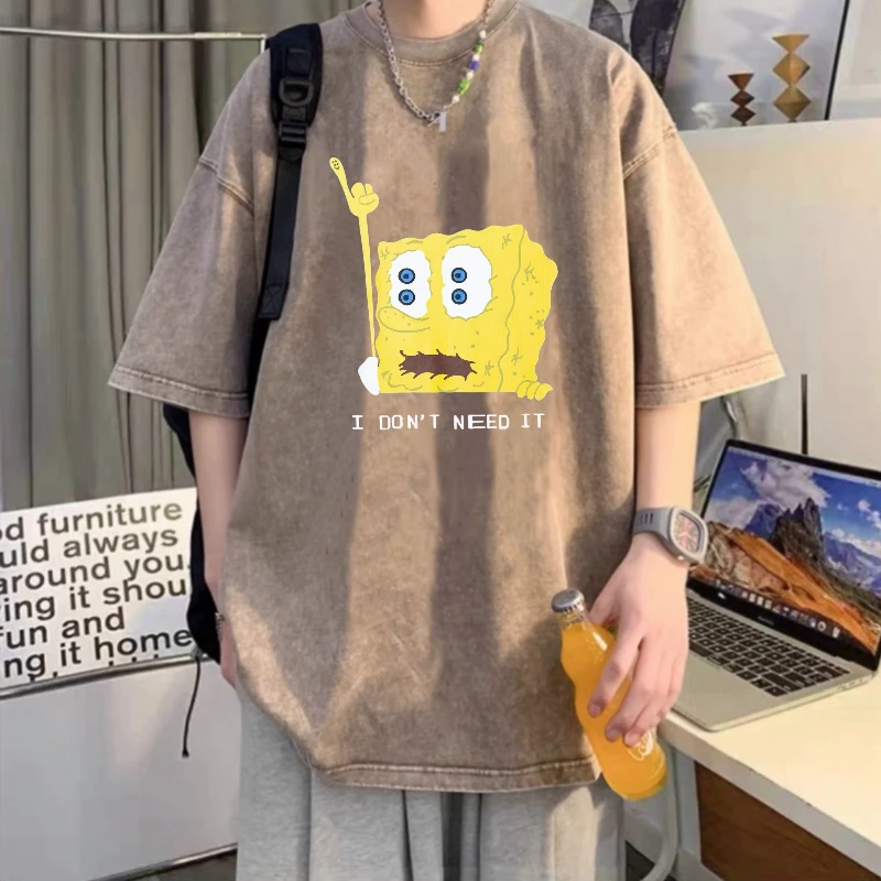 2025重磅潮牌宽松T恤美式复古短袖纯棉水洗做旧大码男装夏季半袖