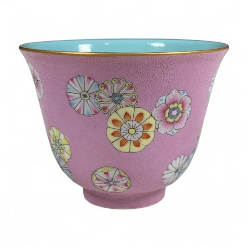 色地轧道粉彩皮球花纹铃铛杯1725