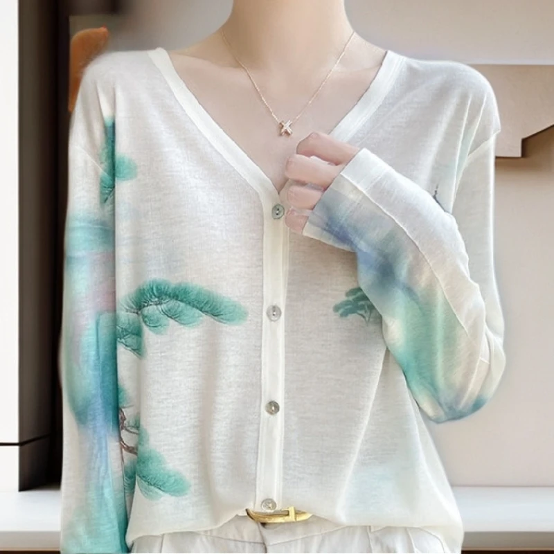 【雅岚女装】时尚洋气显瘦针织开衫薄款长袖打底衫新款宽松气质百搭