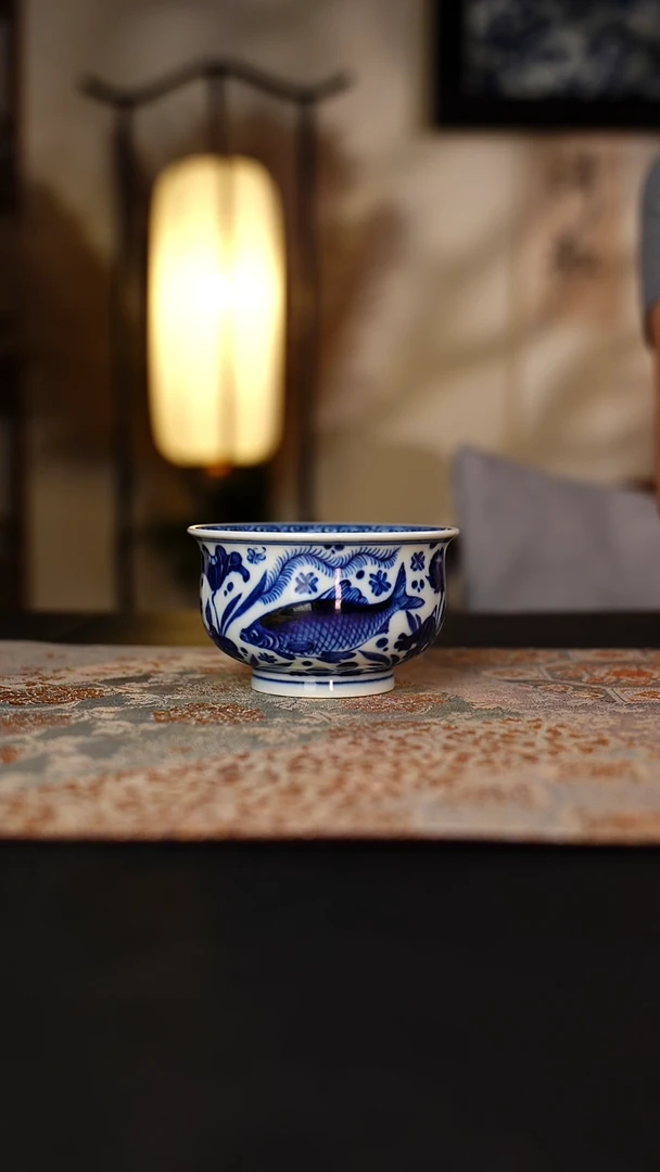 元黛工坊青花鱼藻高炉式杯