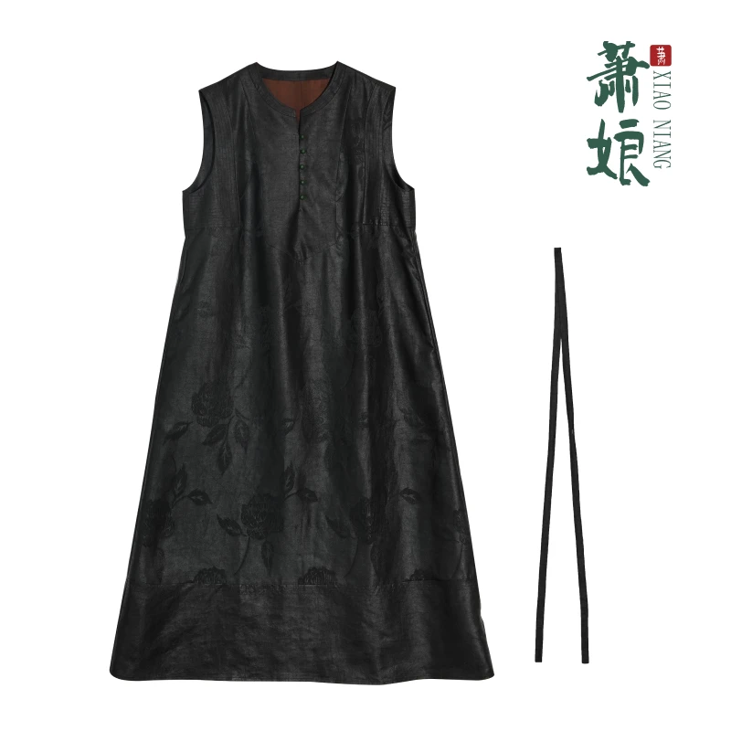 萧娘【黎川】提花香云纱连衣裙桑蚕丝新中式宽松气质国风女裙2417